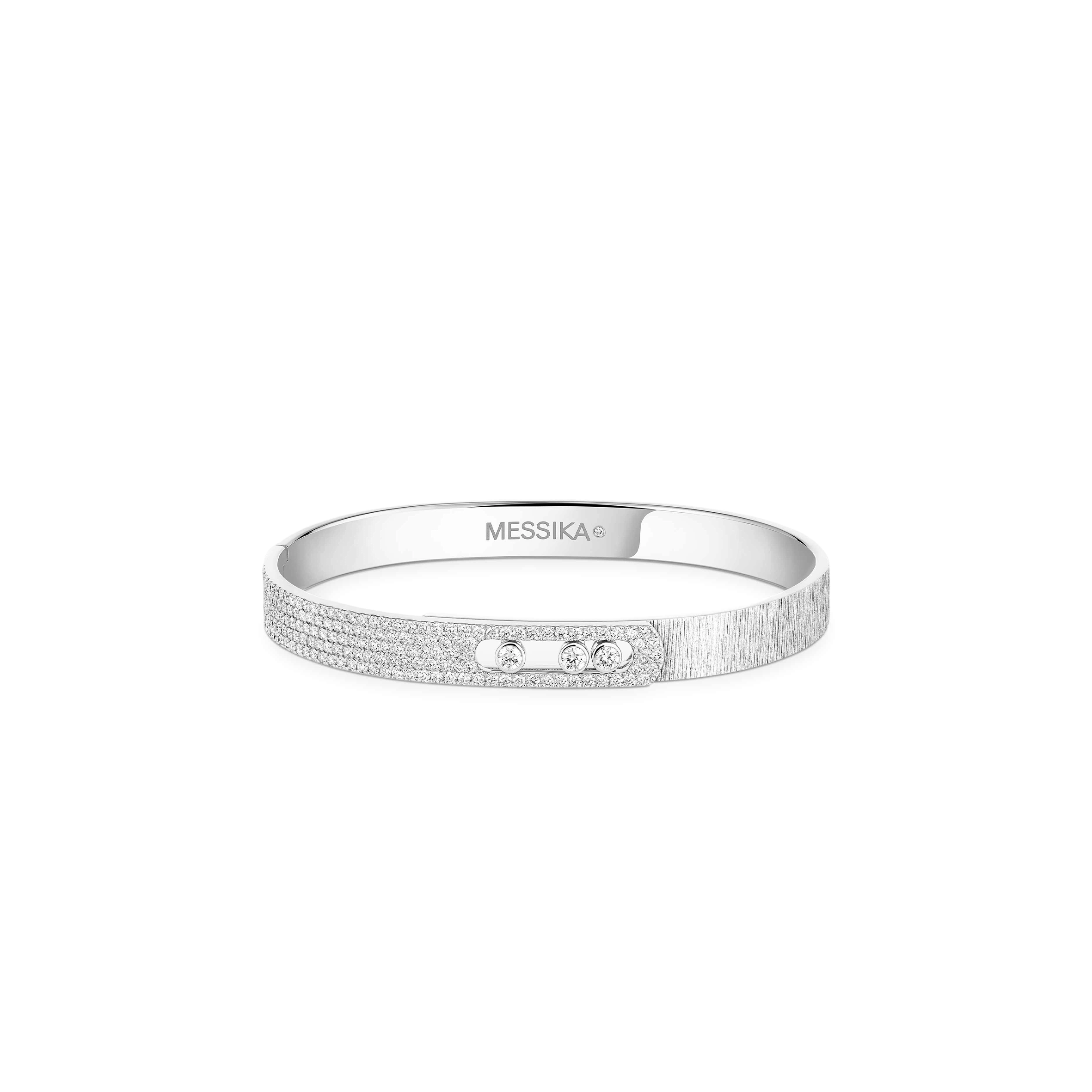 Mes1kaa move noa ciselÉ half pavÉ bangle white gold d1am0nd bracelet 14501-wg